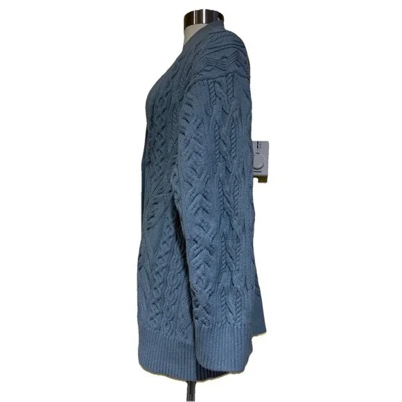 Vince Aran Cable Knit Womens Cardigan Sweater Size M Buttons Blue Long Sleeves - Picture 9 of 13